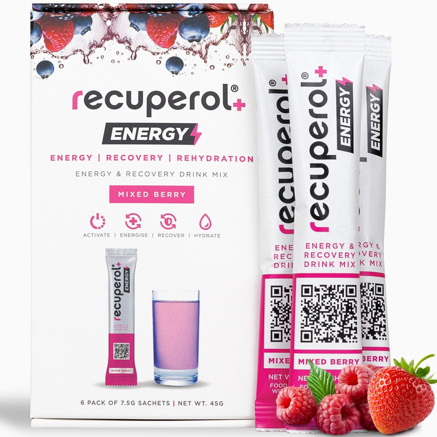 Recuperol Energy & Recovery Drink Mix, Electrolytes Powder | 3-in-1 Rehydration, Energy & Multivitamin