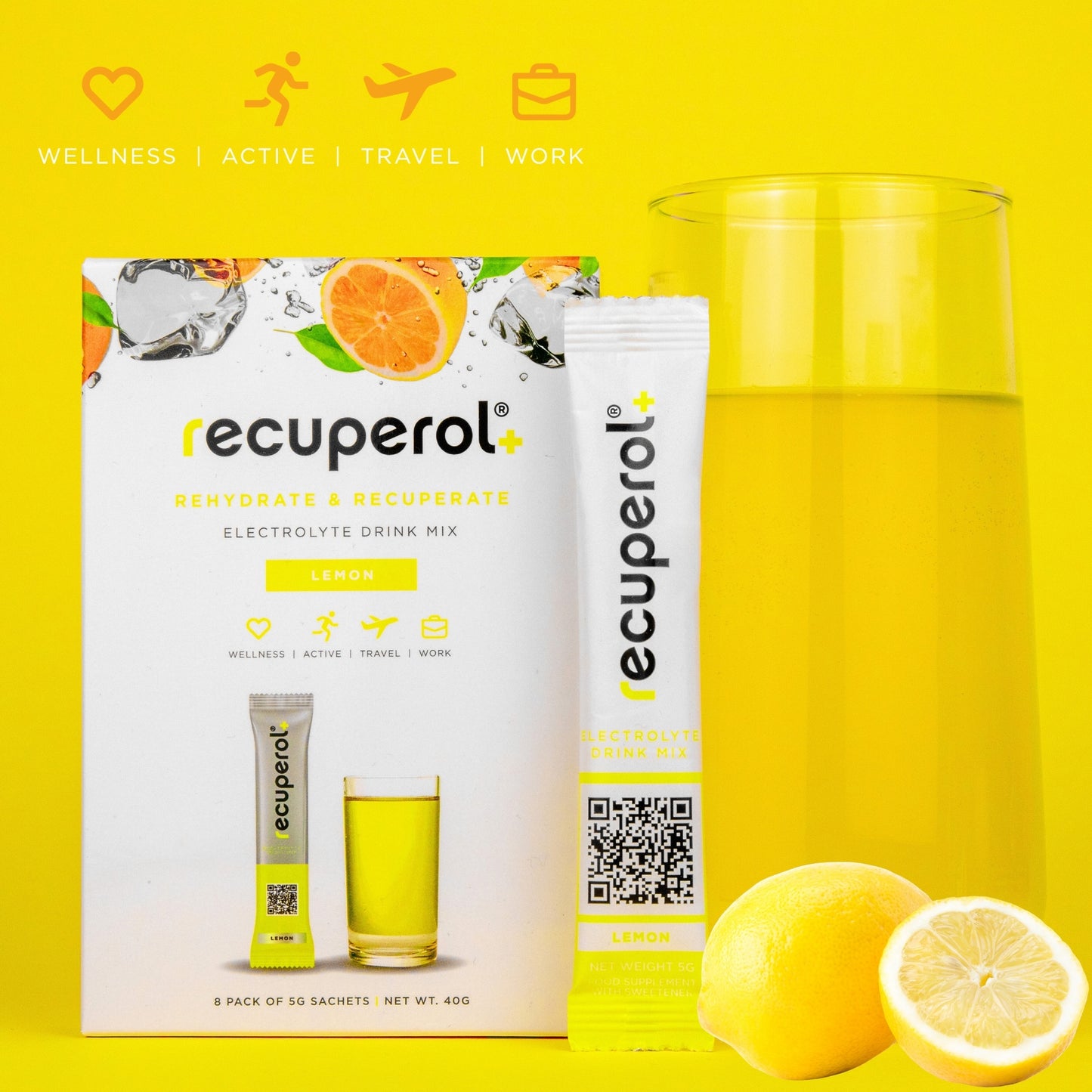 Recuperol Rehydration & Recovery Electrolyte Powder Drink Mix - Lemon