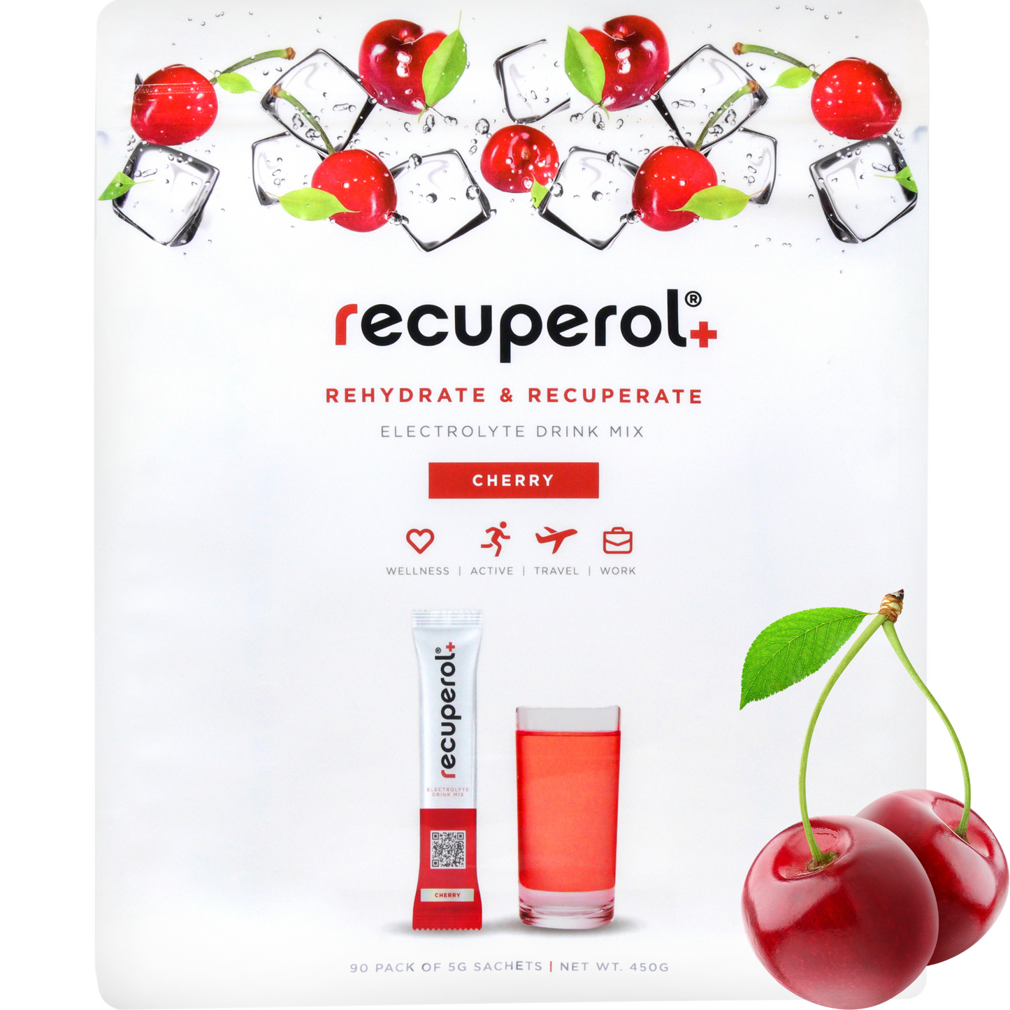 Recuperol Rehydration & Recovery Electrolyte Powder Drink Mix - Cherry