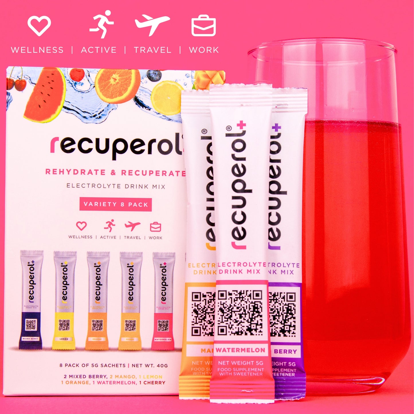 Recuperol Rehydration & Recovery Electrolyte Powder Drink Mix - Variety (All Flavours)