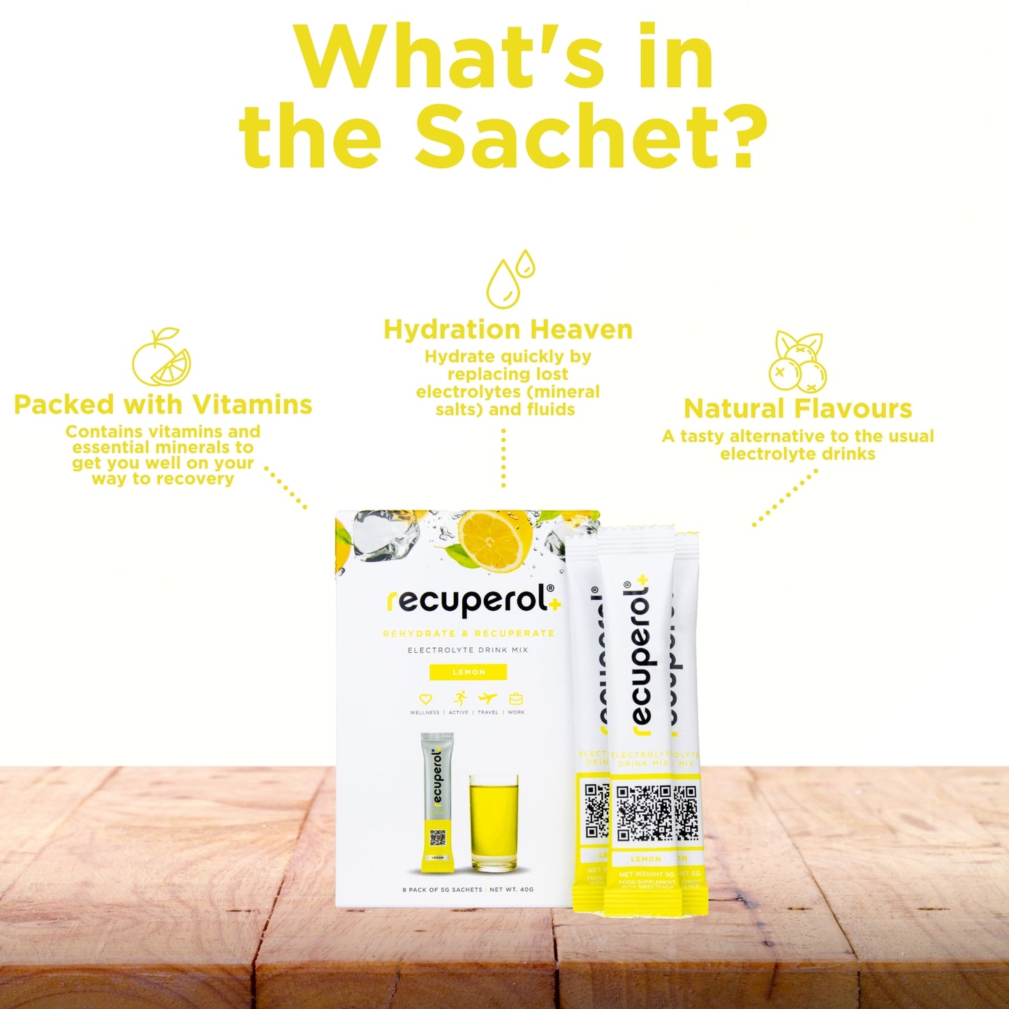 Recuperol Rehydration & Recovery Electrolyte Powder Drink Mix - Lemon